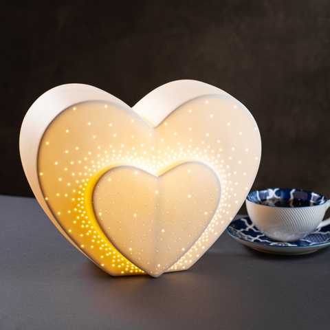 Настольная фарфоровая лампа-ночник "Сердце"