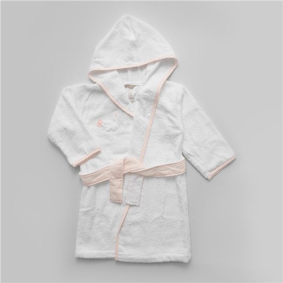 Банний халат для дівчинки Swan з аплікацією Лебідь і капюшоном білий 5-6 років