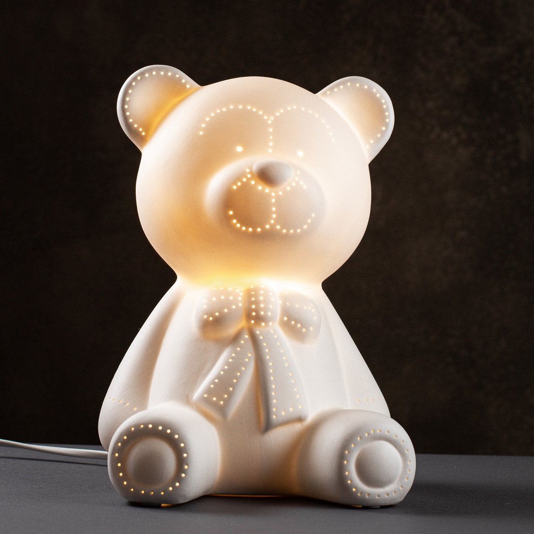 Настільна порцелянова лампа-нічник "Ведмедик", ручна робота, з регулюванням кольору освітлення 16 кольорів!
