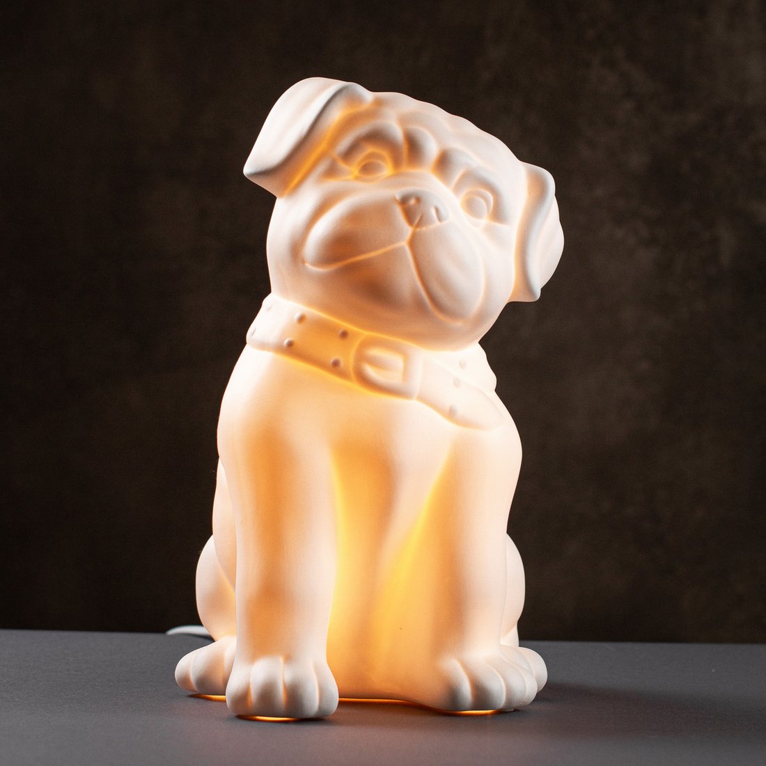 Настільна порцелянова лампа-нічник "Мопс" від Chakra Home, з регулюванням кольору освітлення 16 кольорів!