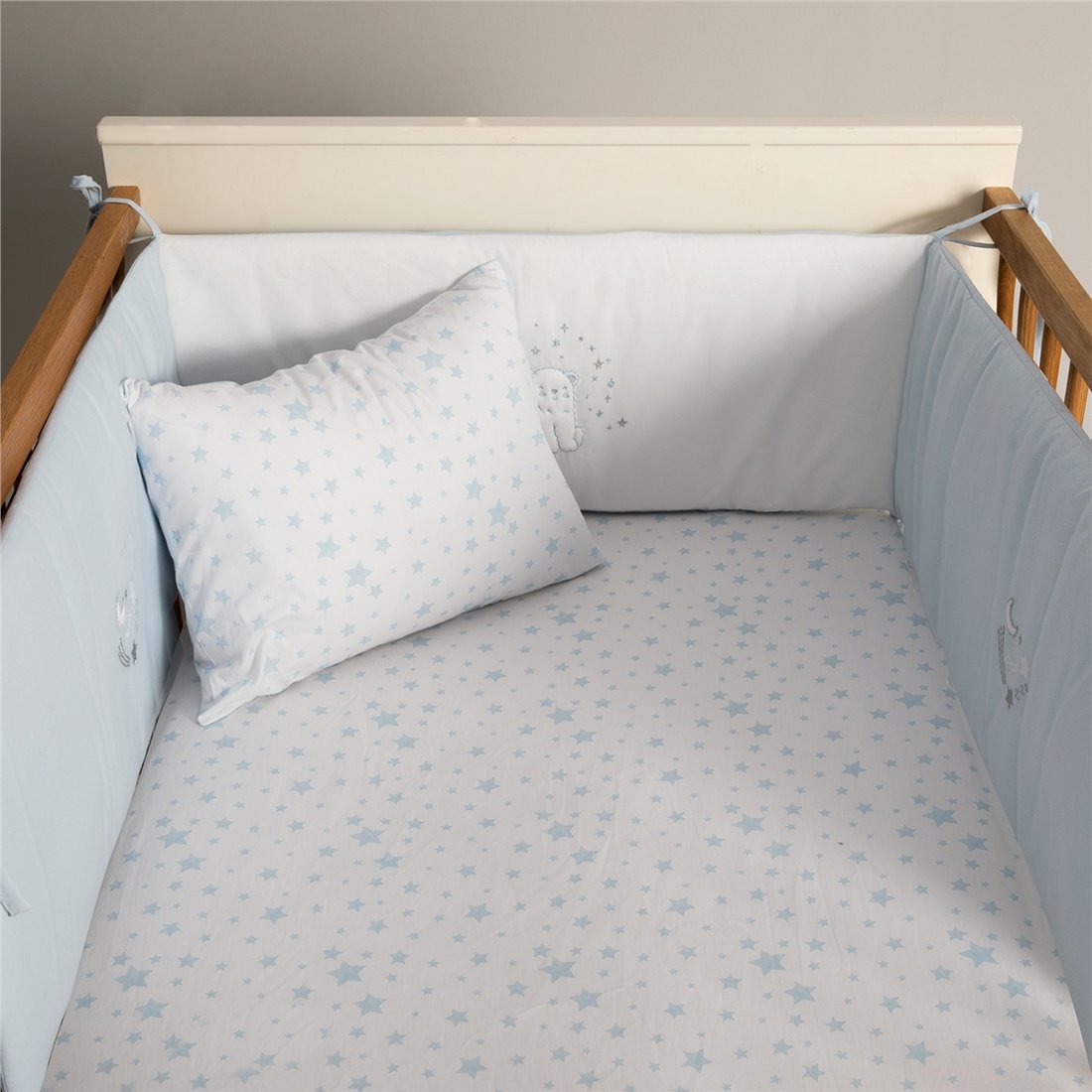 Бортик для детской кроватки 30*210 North Star, бело-голубой