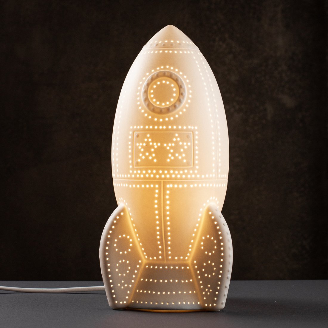 Настільна порцелянова лампа-нічник "Ракета", ручна робота, з регулюванням кольору освітлення 16 кольорів!