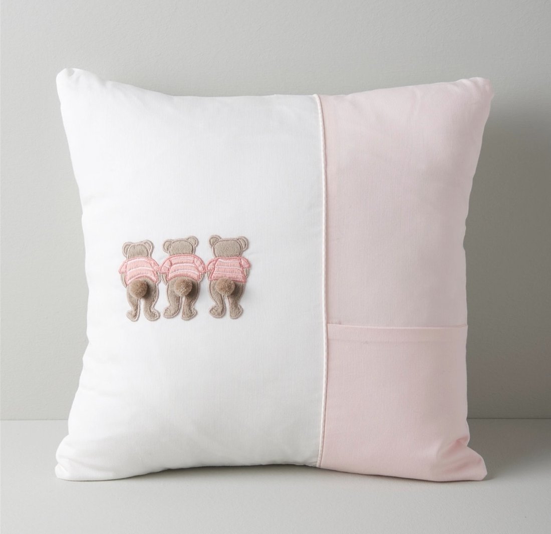 Декоративная подушка детская 3D аппликация 40*40 Bear3 розовая