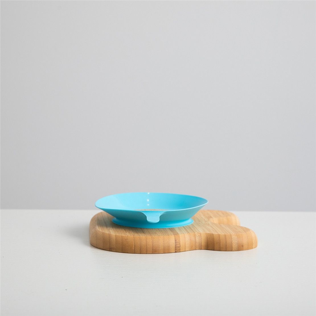 Деревянная тарелка из бамбука на присоске Лягушка + ложечка, голубая