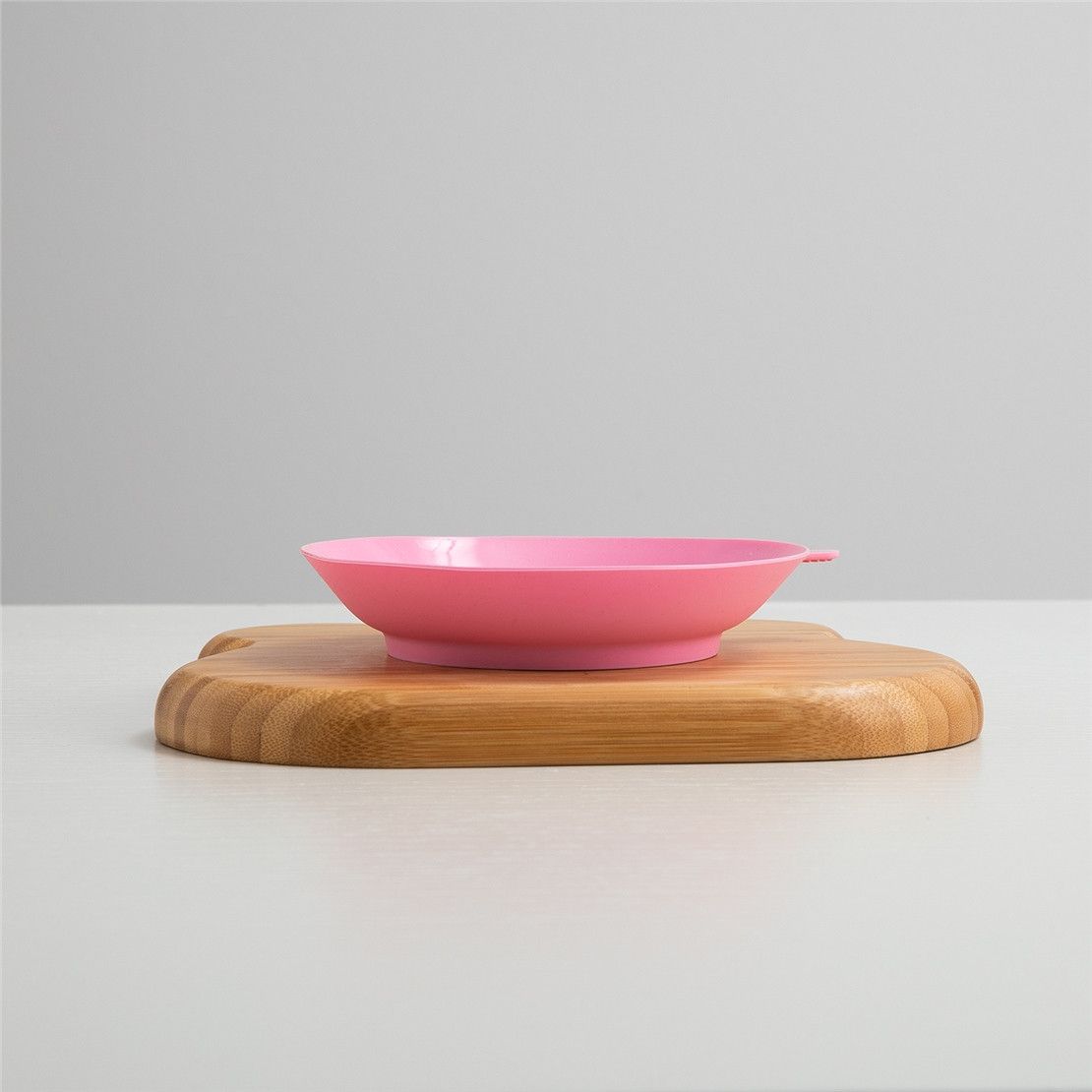 Деревянная тарелка из бамбука на присоске Лягушка + ложечка, розовая