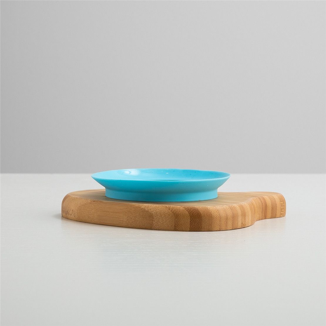 Деревянная тарелка из бамбука на присоске голубая Кролик + ложечка