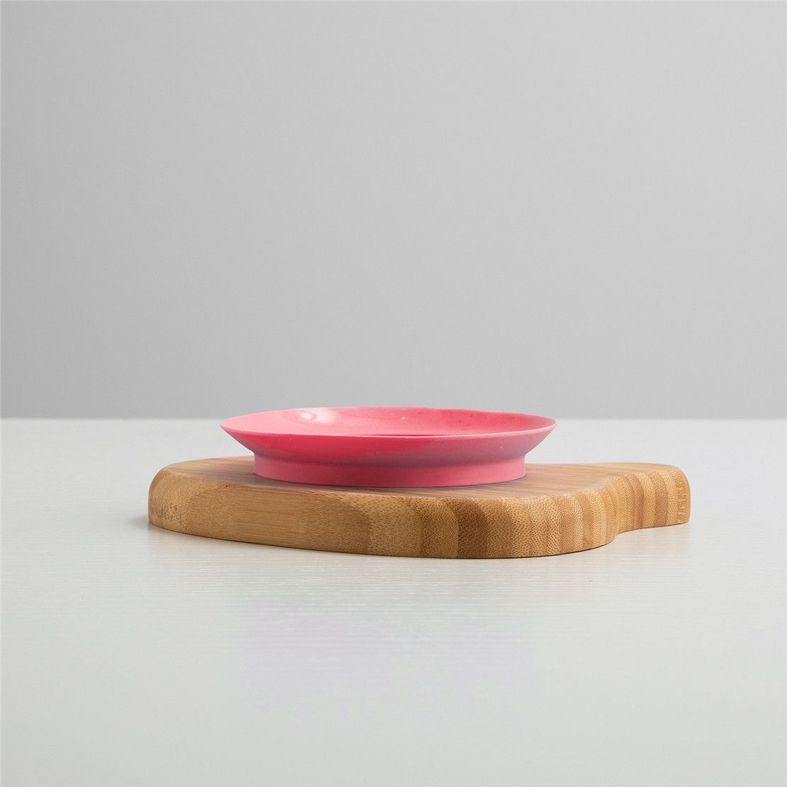 Деревянная тарелка из бамбука на присоске розовая Кролик + ложечка