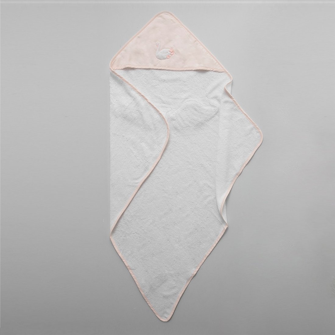 Рушник - куточок для новонароджених Swan 129*97 білий з рожевим