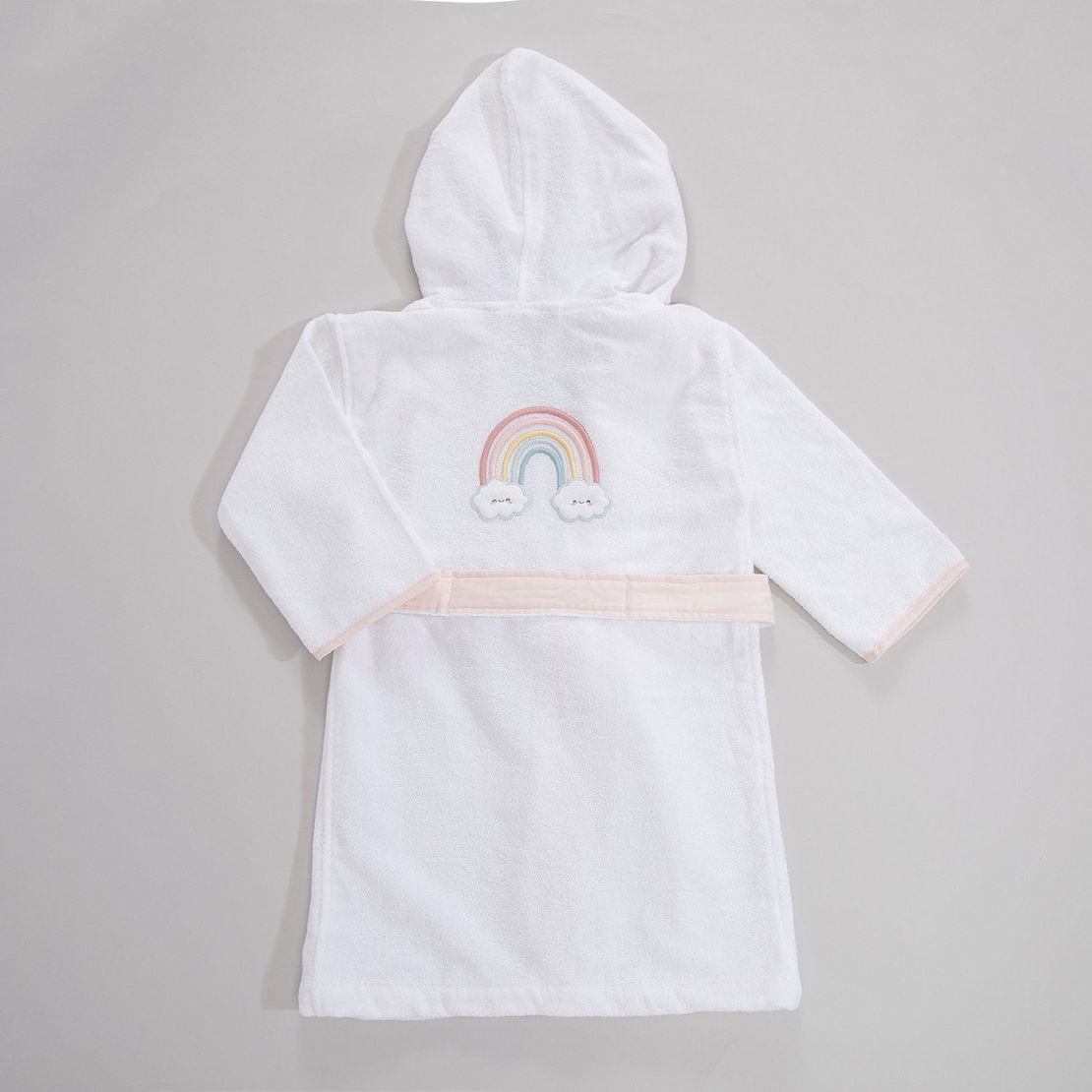 Детский махровый халат Rainbow, для девочки с аппликацией Радуга единорога, белый