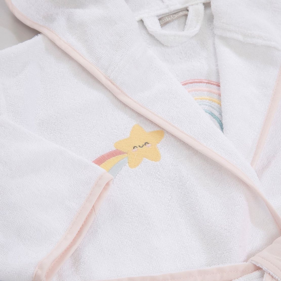 Детский махровый халат Rainbow, для девочки с аппликацией Радуга единорога, белый