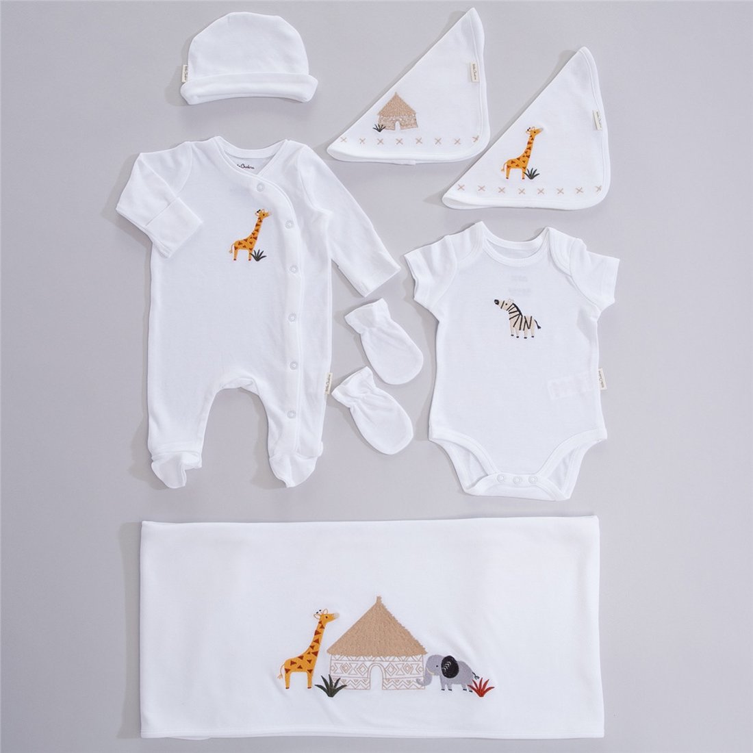 Набор для новорожденных универсальный Safari, 50-56 см, 6 единиц, белый