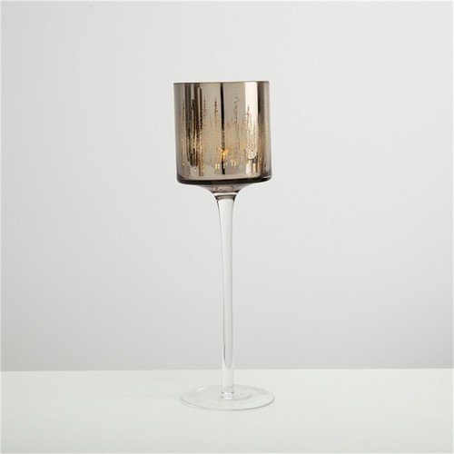 Свічник на високій ніжці скляний GALINA 9х30 см бронзовий із золотом. Новорічне сервірування столу!