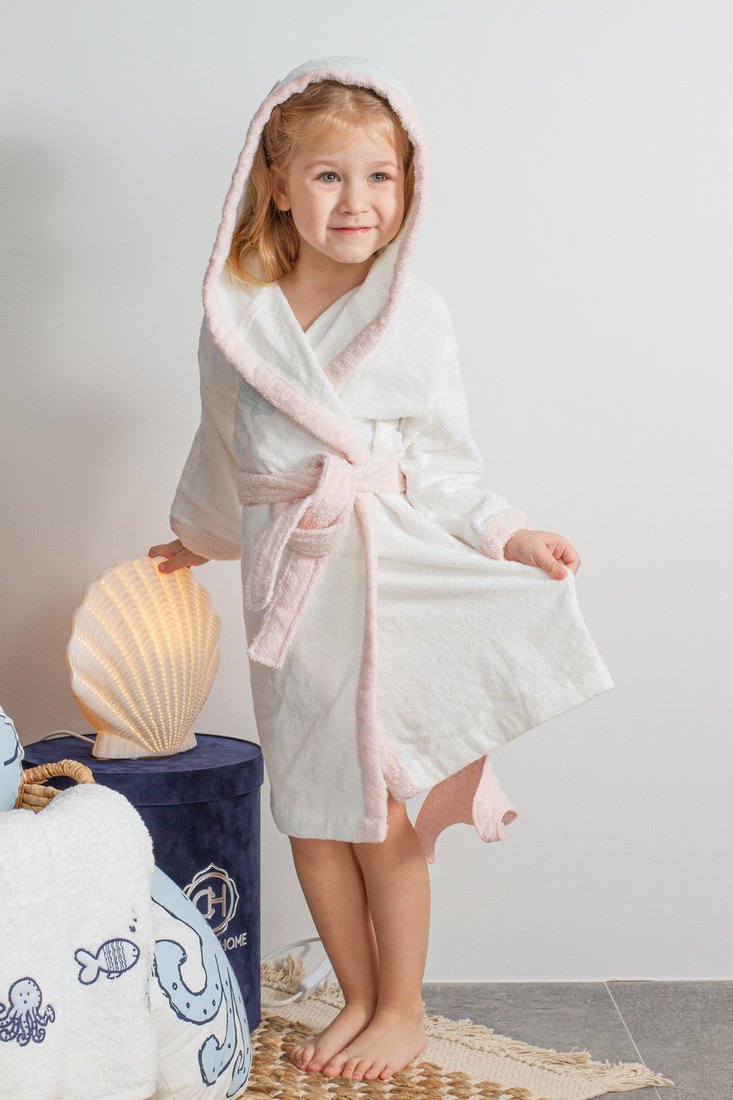 Дитячий халат Mermaid біло-рожевий від 1 до 4 років