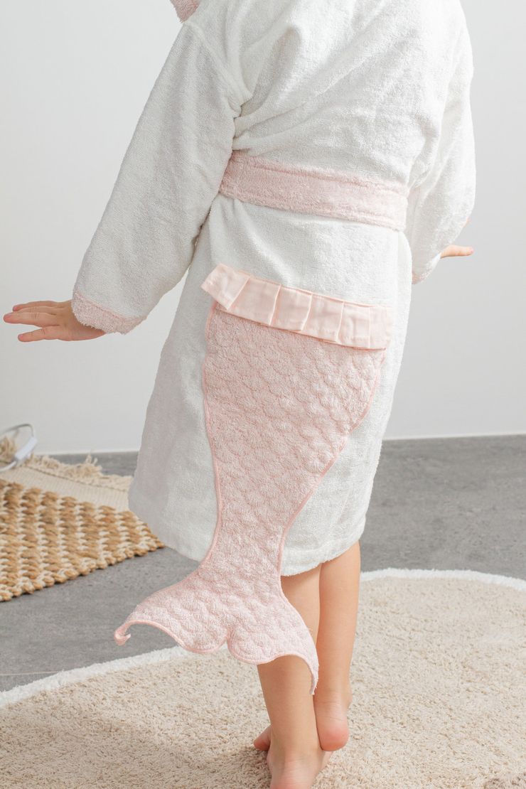 Дитячий халат Mermaid біло-рожевий від 1 до 4 років