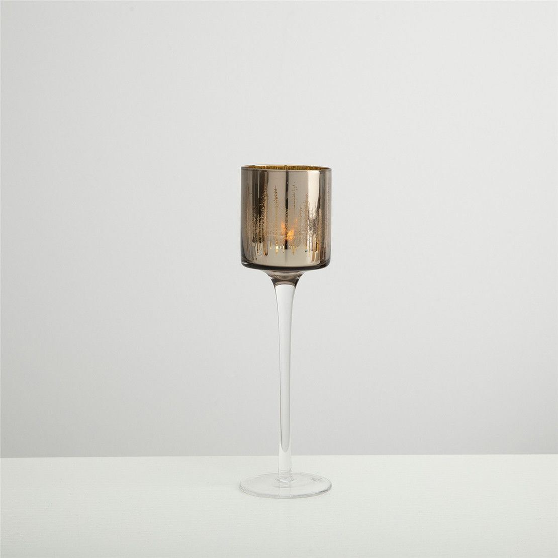 Свічник на високій ніжці скляний GALINA 7х25 см бронзовий з золотом. Новорічне сервірування столу!