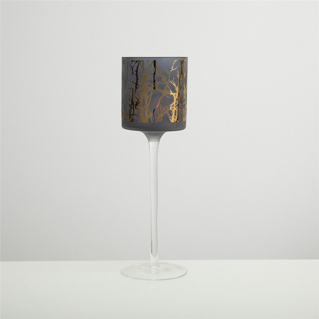 Свічник на високій ніжці матовий скляний HADRIAN 9х30 см графітовий. Новорічне сервірування столу!