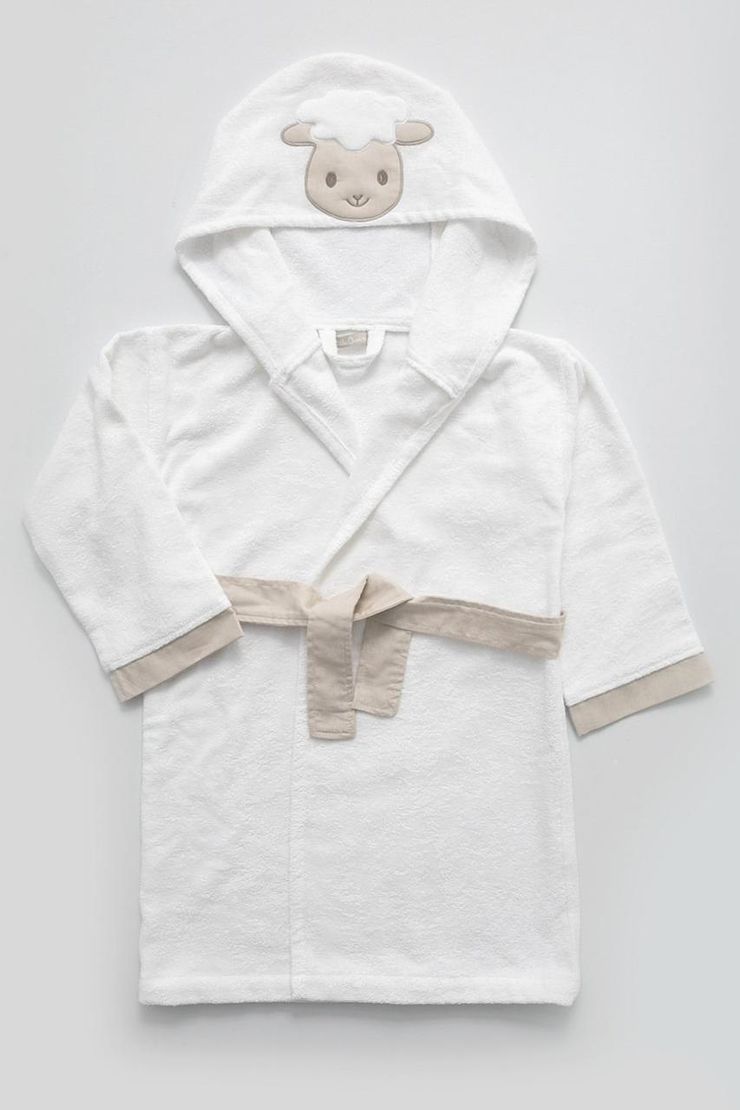 Дитячий банний халат ягнятко Lamb c капюшоном, на 5-6 років, білий