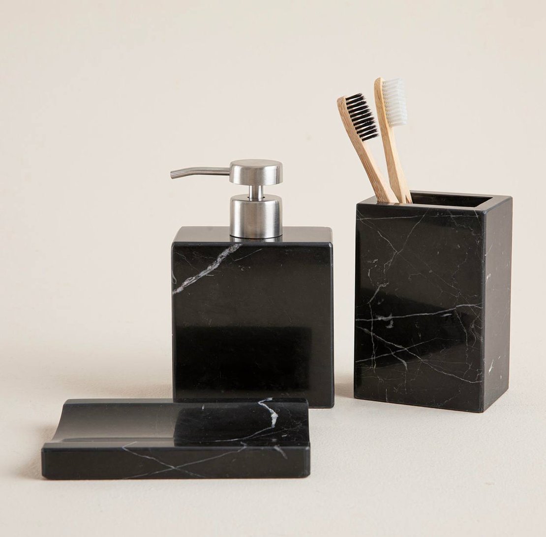 Набір аксесуарів з натурального мармуру для ванної Remo, чорний, 3 предмета