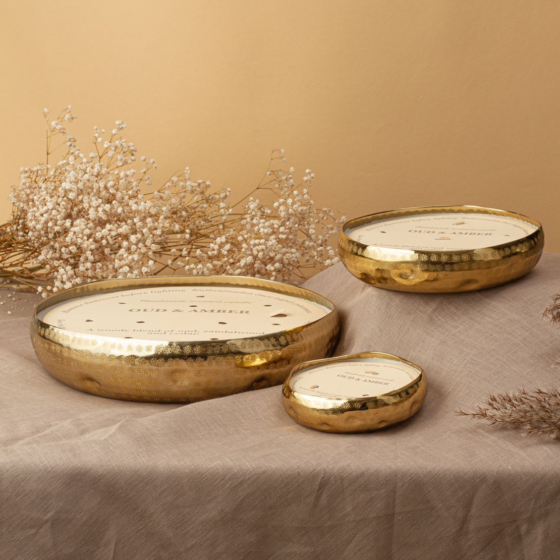 Декоративна свічка ароматична OUD & AMBER Gold Tray в розмірах