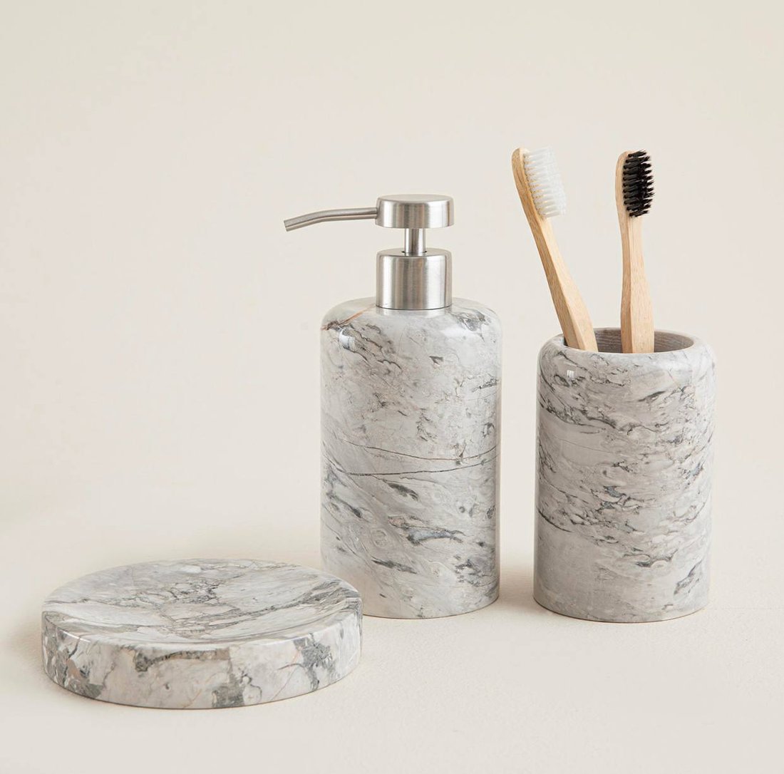 Набір аксесуарів з натурального мармуру для ванної Marmol, сірий, 3 предмета