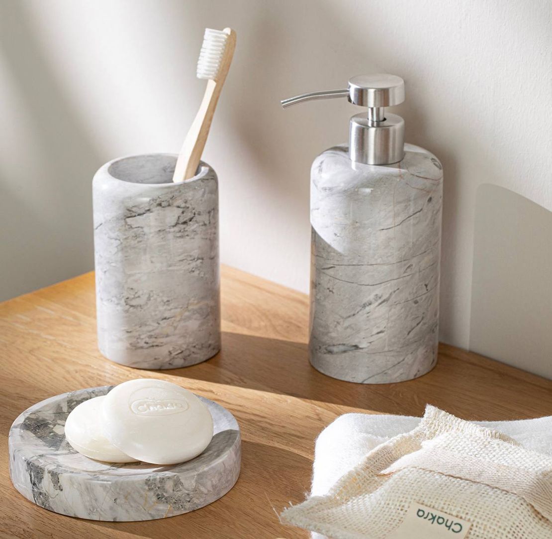 Набор аксессуаров из натурального мрамора для ванной Marmol, серый, 3 предмета