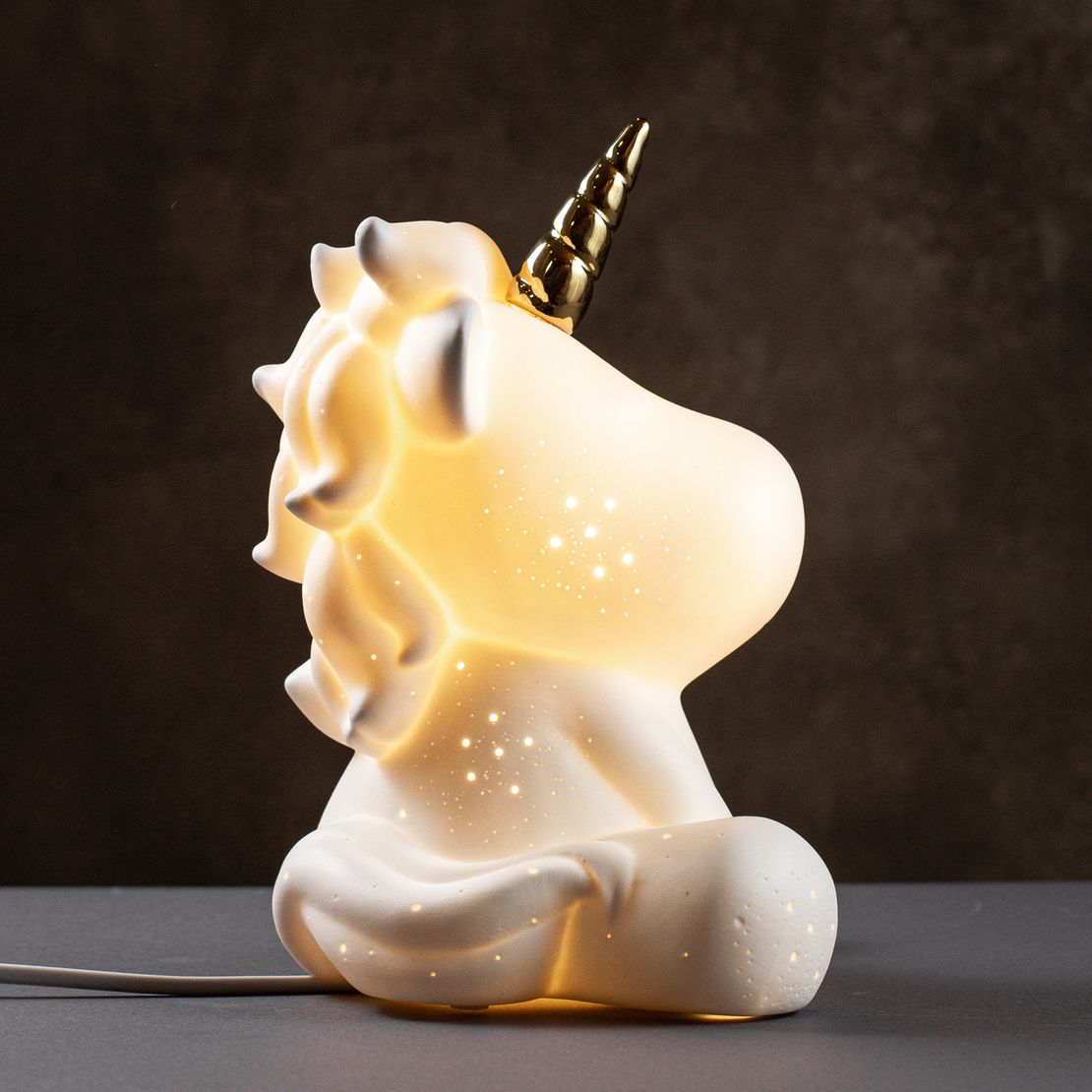 Настільна порцелянова лампа-нічник "Єдиноріг", ручна робота, з регулюванням кольору освітлення 16 кольорів!