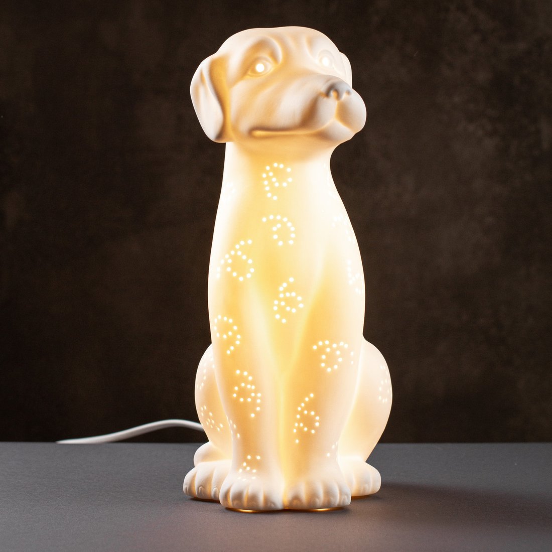 Настольная фарфоровая лампа-ночник "Собака", ручная работа, с регулировкой цвета освещения 16 цветов!